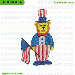 Patriotic Bear Embroidery Design 124