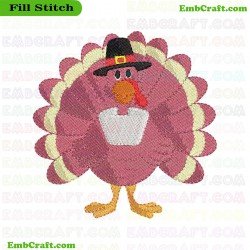 Peacock Wearing Pilgrim Hat Embroidery Design 36