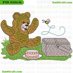 Picnic Bear And Bee Embroidery Design 12