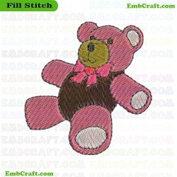 Pink Bear With Bow Tie Embroidery Design 330