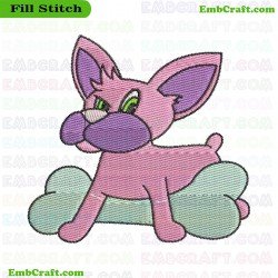 Pink Dog With Large Bone Embroidery Design 3