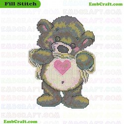 Pixel Bear With Heart Embroidery Design 609