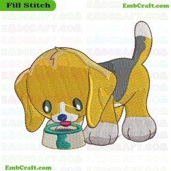 Playful Beagle Pup With Food Bowl Embroidery Design 10