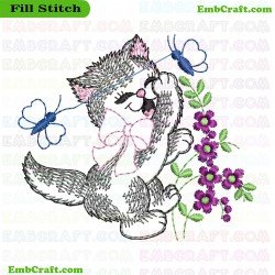 Playful Kitten With Butterflies Embroidery Design 32