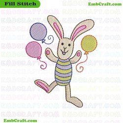 Rabbit Holding Balloons Embroidery Design 2