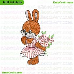 Rabbit In Dress Holding Flowers Embroidery Design 25