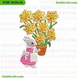 Rabbit With Daffodils Embroidery Design 7