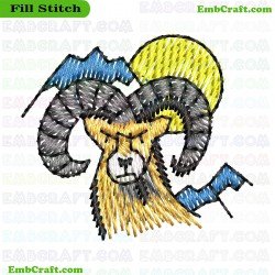 Ram Head Drawing Embroidery Design 143