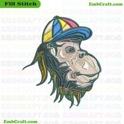 Rastafarian Orangutan Face Embroidery Design 7