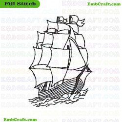 Sailing Ship At Sea Embroidery Design 7