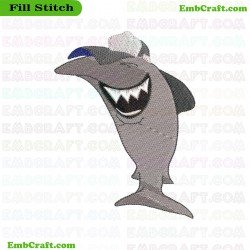 Shark With Hat Embroidery Design 177