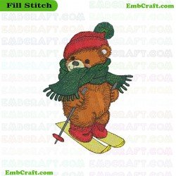 Skiing Bear Embroidery Design 619