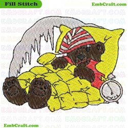 Sleeping Bear On Bed Embroidery Design 376