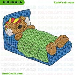 Sleeping Bear On Bed Embroidery Design 71