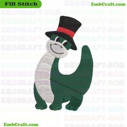 Smiling Dinosaur With Top Hat Embroidery Design 49