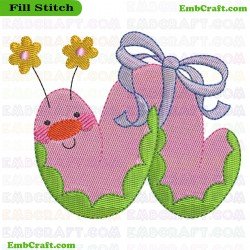 Smiling Flower Caterpillar With Blue Bow Embroidery Design 3