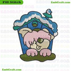 Snowy Doghouse Scene Embroidery Design 18