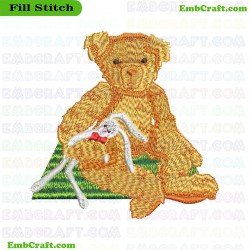 Teddy Bear Embracing Rabbit Doll Embroidery Design 537