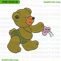 Teddy Bear Holding A Flower Embroidery Design 318