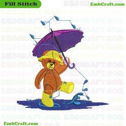 Teddy Bear Holding An Umbrella Embroidery Design 101