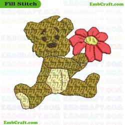 Teddy Bear Holding Flower Embroidery Design 712