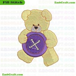 Teddy Bear Holding Purple Button Embroidery Design 351