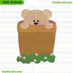 Teddy Bear In Basket Embroidery Design 6