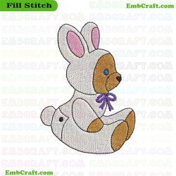 Teddy Bear In Bunny Costume Embroidery Design 674