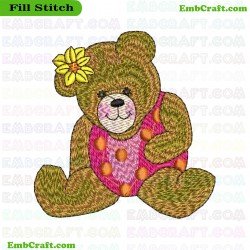 Teddy Bear In Pink Outfit Embroidery Design 10