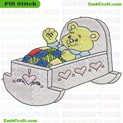 Teddy Bear In Rocking Crib Embroidery Design 273