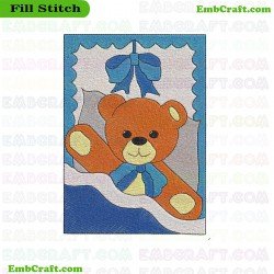 Teddy Bear Lying On Bed Embroidery Design 87