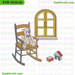 Teddy Bear On Rocking Chair Embroidery Design 96