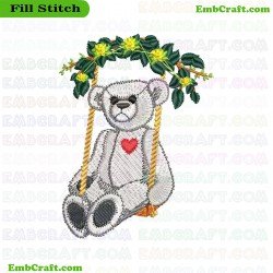 Teddy Bear On Swing Embroidery Design 532