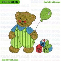 Teddy Bear With Balloon And Blocks Embroidery Design 75