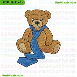 Teddy Bear With Blue Scarf Embroidery Design 229