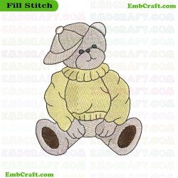 Teddy Bear With Cap And Sweater Embroidery Design 179