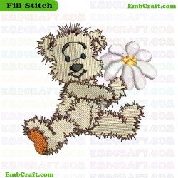 Teddy Bear With Flower Embroidery Design 237