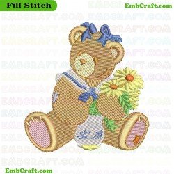 Teddy Bear With Flowers Embroidery Design 570