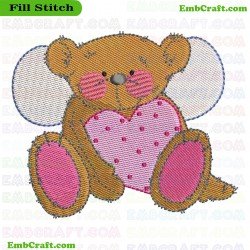 Teddy Bear With Pink Heart Embroidery Design 5