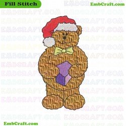 Teddy Bear With Santa Hat Embroidery Design 225