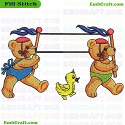 Teddy Bears And Duckling Embroidery Design 486