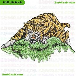 Tiger On Grassy Mound Embroidery Design 4