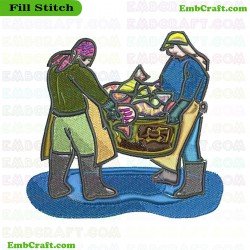 Traditional Fishing Scene Embroidery Design 3