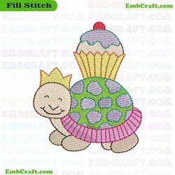 Turtle With Crown And Ice Cream Embroidery Design 151