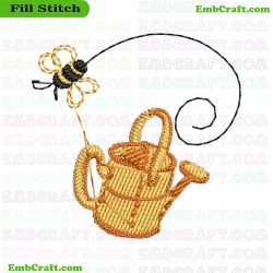 Watering Can And Bee Embroidery Design 3