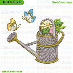 Watering Plants And Butterflies Embroidery Design 50