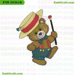 Waving Teddy Bear Embroidery Design 621