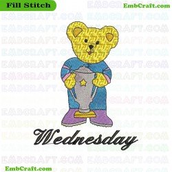 Wednesday Bear Holding A Cup Embroidery Design 506