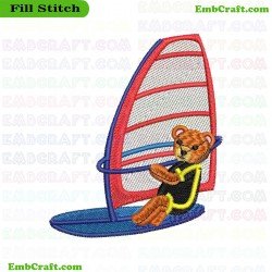 Windsurfing Bear Embroidery Design 444