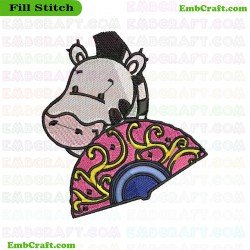 Zebra Holding Handheld Fan Embroidery Design 1